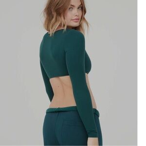 OFFLINE By Aerie Real Me Super Cropped Long Sleeve Bra Top Woman Large Green